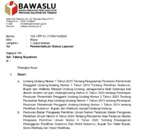 Bawaslu Kalteng Tindak Lanjuti Laporan Terkait Dugaan Pelanggaran Pemasangan APK